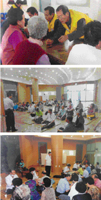 광주동부지회는 100세 시대를 맞아 서금요법 봉사활동으로 노인들에게 건강 봉사를 실천하고 있다.