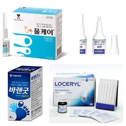 사진 왼쪽상단부터 시계방향으로 한국메나리니 '풀케어', 동아에스티 '주블리아', 갈더마 로세릴 '네일라카', 대웅제약 '바렌굿'