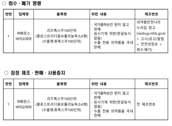 식약처, 국가출하승인 위반 의약품 행정처분