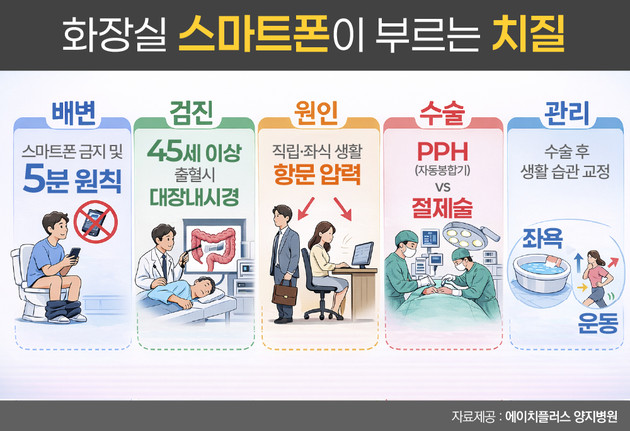 화장실 '스마트폰 5분 초과'… 치질 위험 키운다
