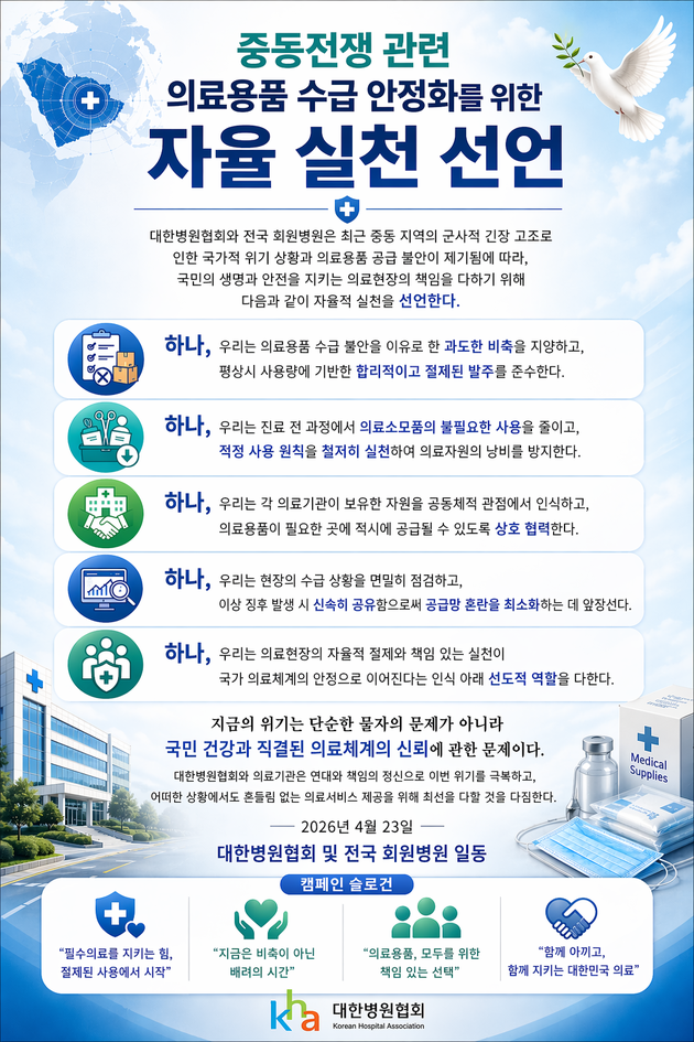 "중동發 공급 불안 대응"…병협, 의료용품 수급 안정 '자율 선언'